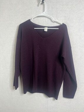 Industria Italian Wool Sweater Plum V-Neck Lightweight Knit